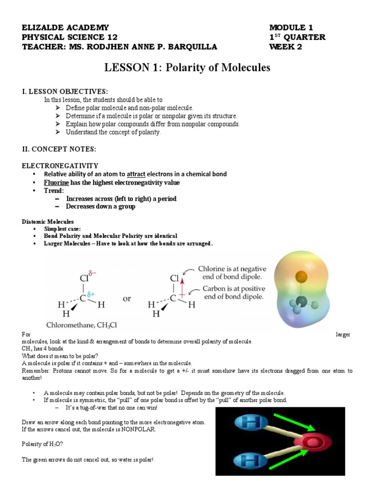 Physical Science Modules Week 2 Docx Chemical Polarity Chemical Bond