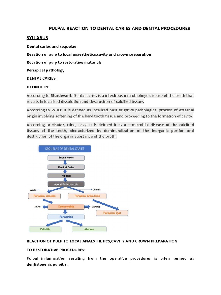 Pulpal Reaction To Dental Caries and Dental Procedures PDF Human