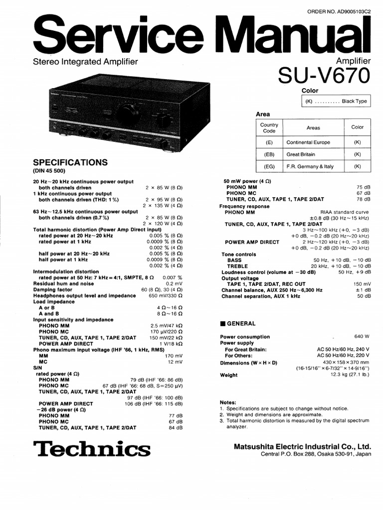 Hfe Technics Su-V670 Service en | PDF | Power Supply | Amplifier