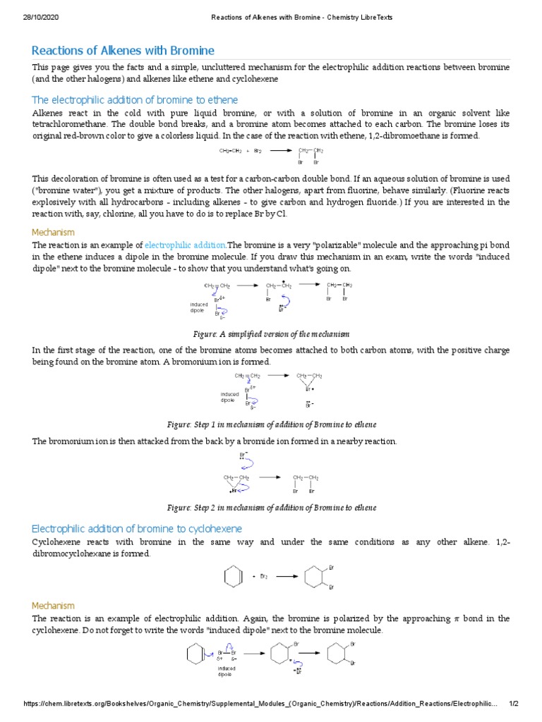 Reactions of Alkenes With Bromine PDF Alkene Chemical Reactions