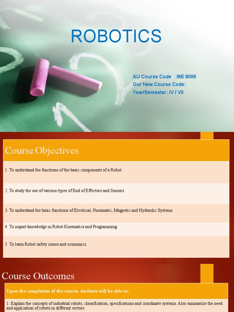 Robotics Course Overview and Objectives | PDF | Robotics | Kinematics