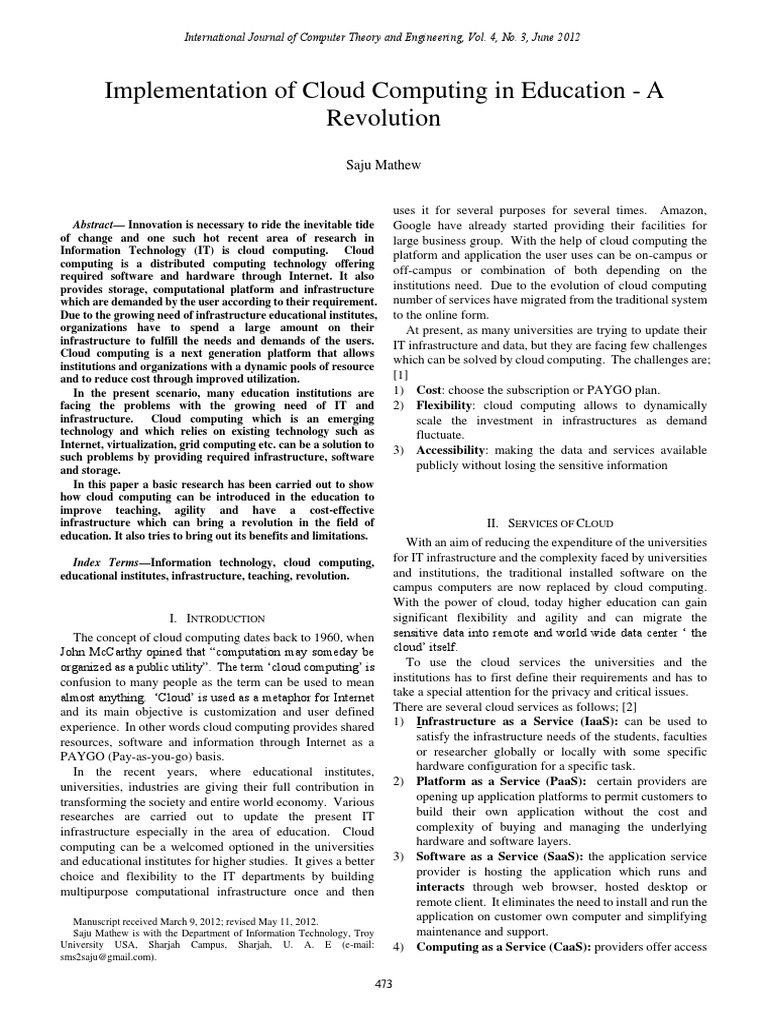 Cloud Computing in Education: Benefits & Challenges | PDF | Computers ...