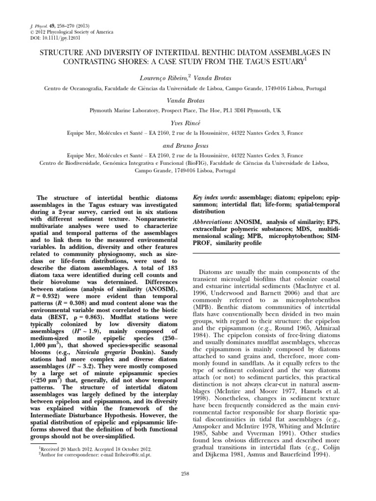 Structure and Diversity of Intertidal Benthic Diatom Assemblages in ...