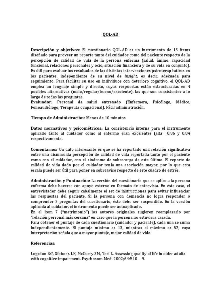 Qol Ad | PDF | Cuestionario | Neurociencia
