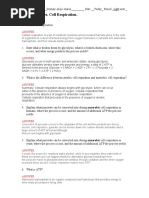 MYP Exercises. Cell Respiration.: Answer