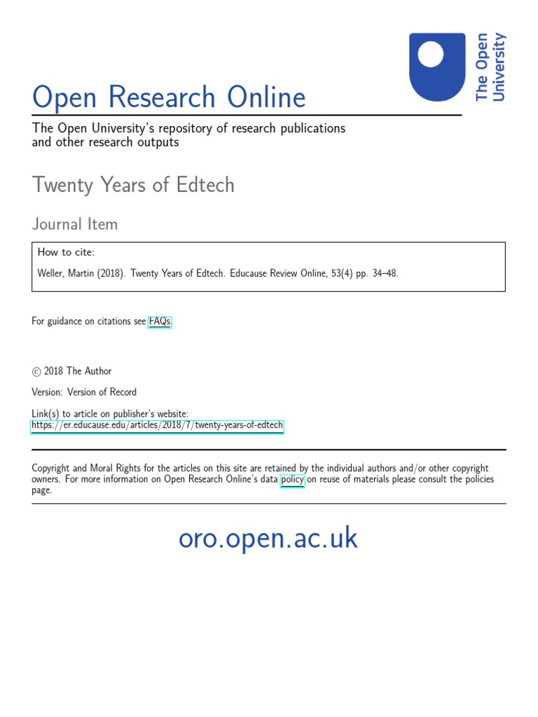 Open Research Online: Twenty Years of Edtech | PDF | Educational ...
