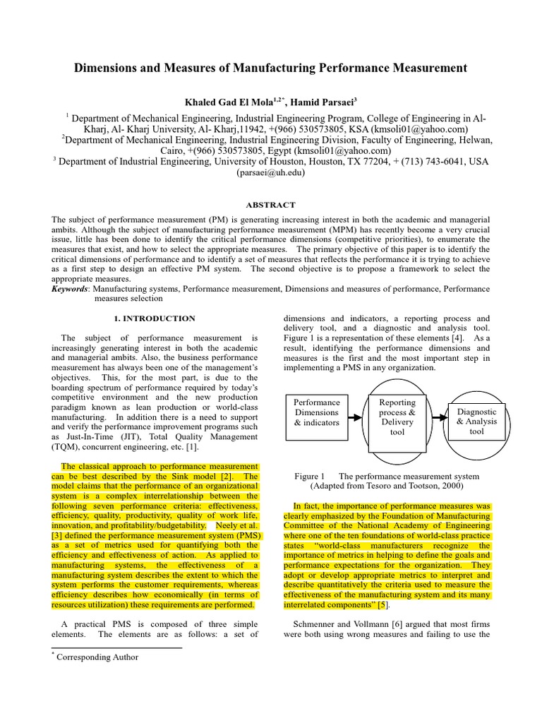 14 Dimensions and Measures of Manufacturing Performance | PDF | Business