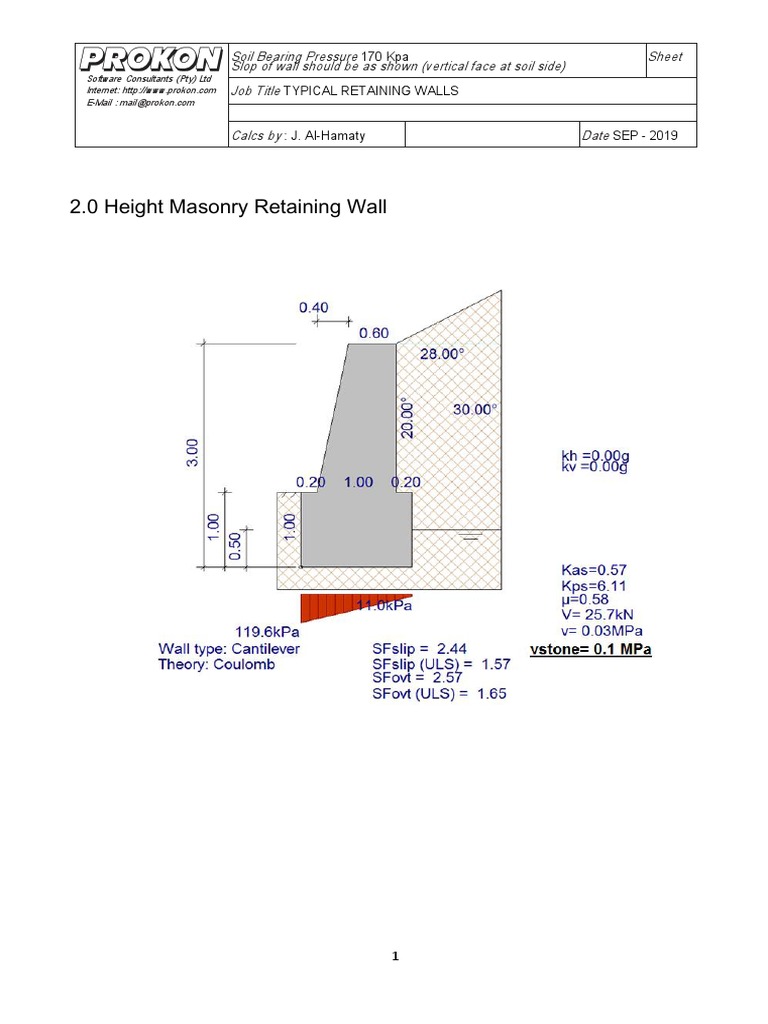 Masonry Retaining Wall Calculations | PDF | Civil Engineering ...