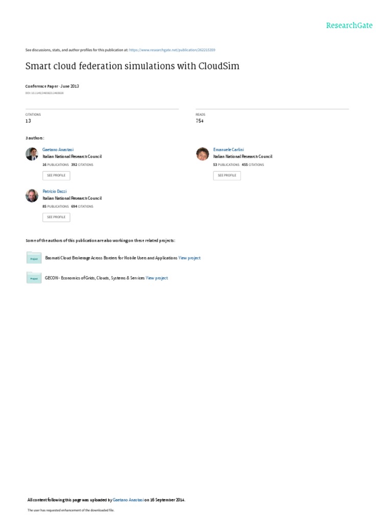 Smart Cloud Federation Simulation Tool | PDF | Cloud Computing ...