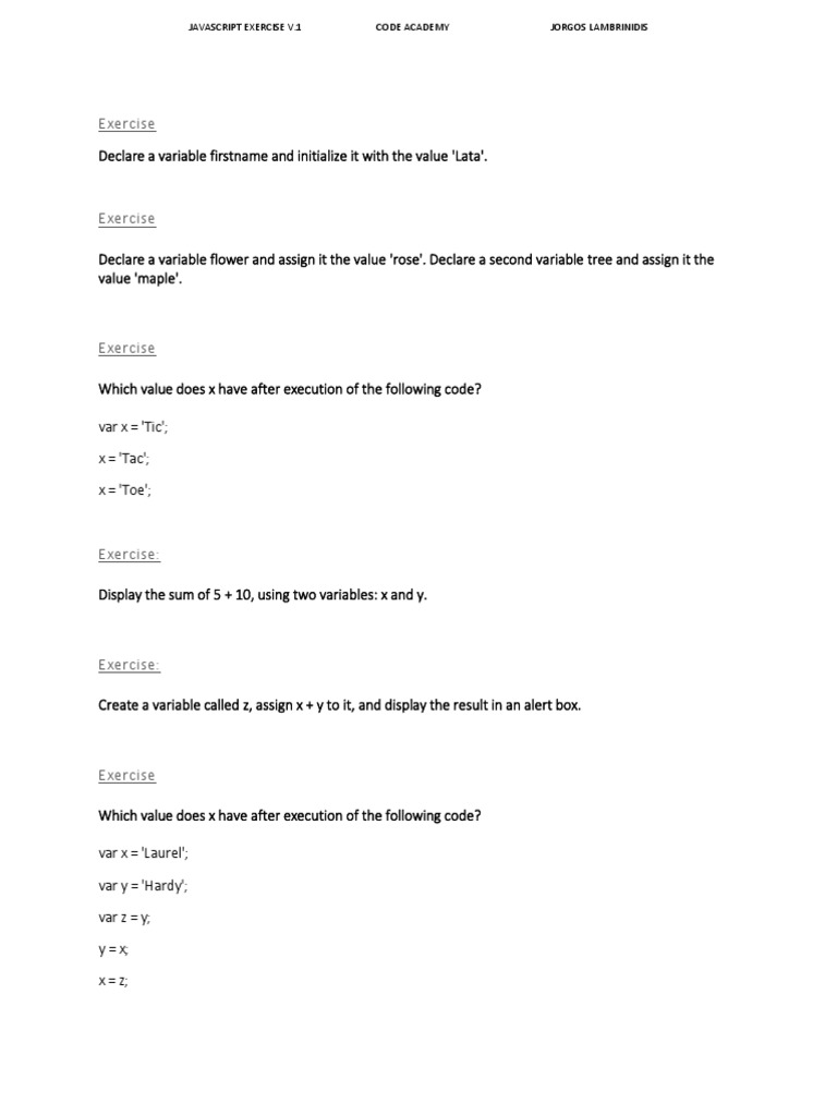 Javascript - Exercise v.1 | PDF