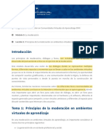 Módulo 3, Lección 1 - Principios de La Moderación en Ambientes Virtuales de Aprendizaje PDF