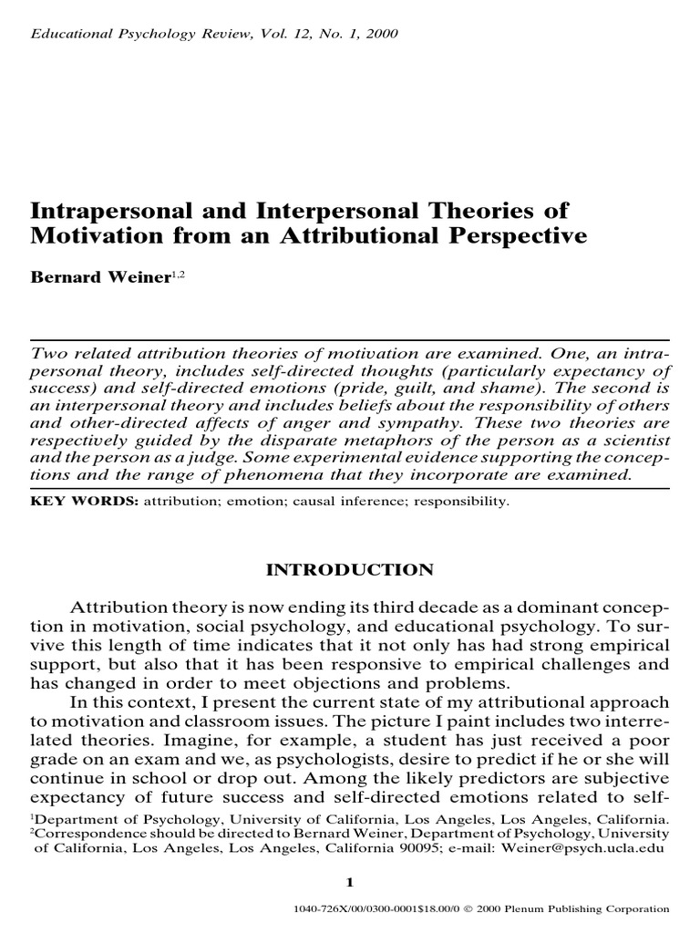 Intrapersonal and Interpersonal Theories of Motivation From An ...