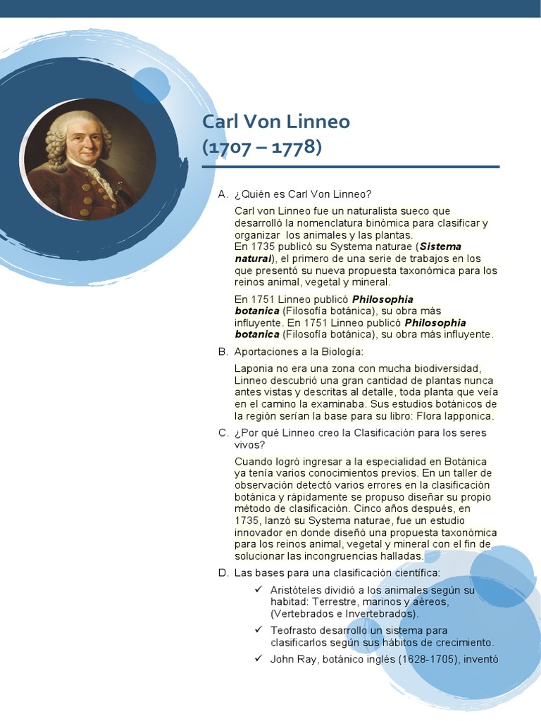 Aportaciones de Carl Von Linneo a la Taxonomía | PDF | Taxonomía ...