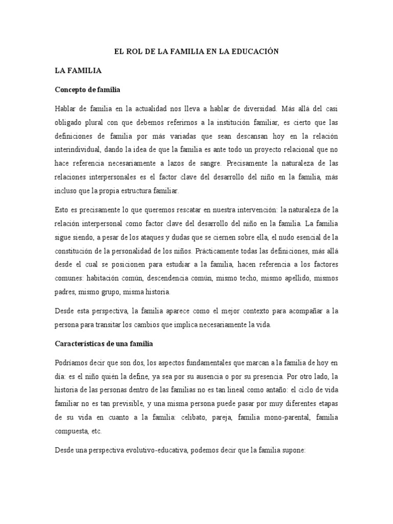 El Rol de La Familia en La Educación | PDF | Familia | Sociedad