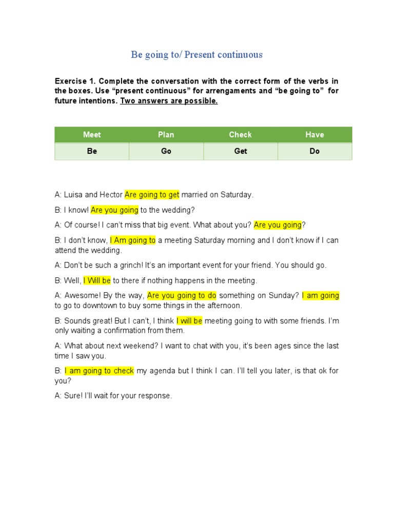 Present Continuous Vs Going To | PDF