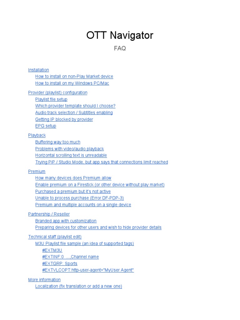 OTT Navigator User Guide and FAQ PDF Google Play Codec
