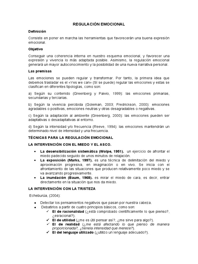 Técnicas de Regulación Emocional | PDF | Las emociones | Conceptos ...