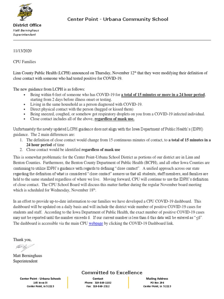 Center PointUrbana Letter To Parents PDF Medicine Health Sciences