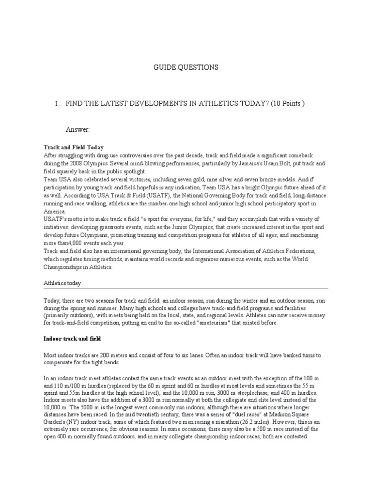 Guide Questions Track and Field Today PDF Track And Field