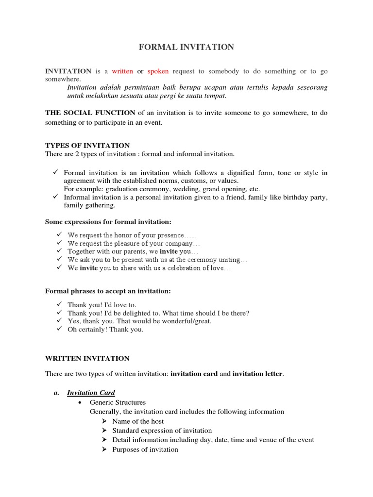 Structure and Examples of Formal Invitations | PDF | Human ...