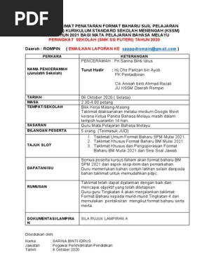 Laporan Penataran Format Baru Bm Spm 2021 Peringkat Sekolah Docx