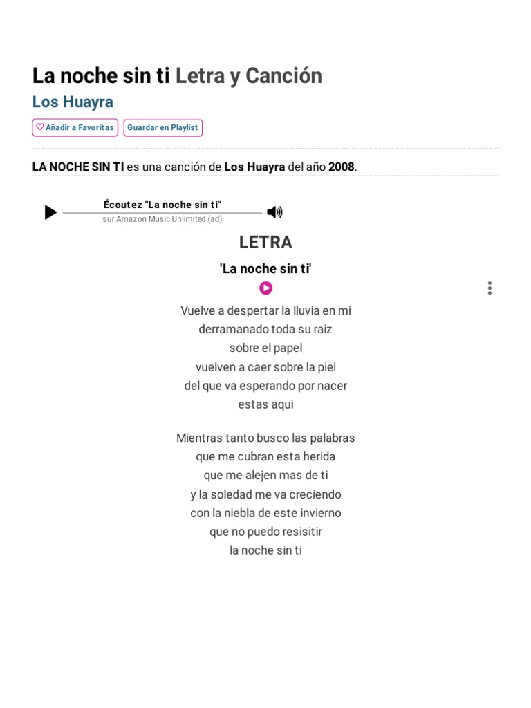 La Noche Sin Ti (Letra y Canción) - Los Huayra | PDF | Entretenimiento
