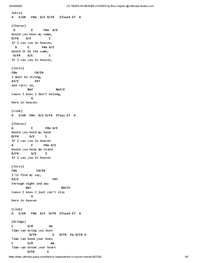 Tears in Heaven Chords, PDF, Song Structure, tears in heaven