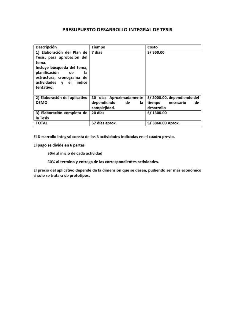 Presupuesto para Desarrollo de Tesis | PDF | Informática | Tecnología