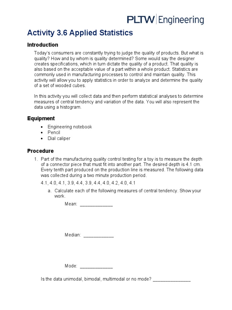 Activity 3.6: Quality Analysis with Stats | PDF | Mode (Statistics ...