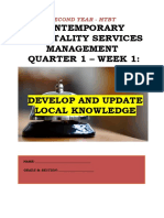 Week 1 and Week 2 - Contemporary Hospitality Services Management
