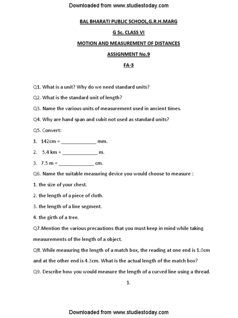 Class 6 Motion & Measurement Worksheet | PDF