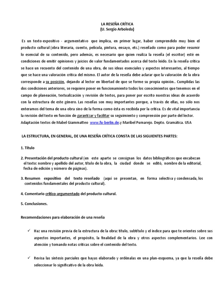 Como Elaborar La Reseña Critica | PDF | Autor | Ensayos