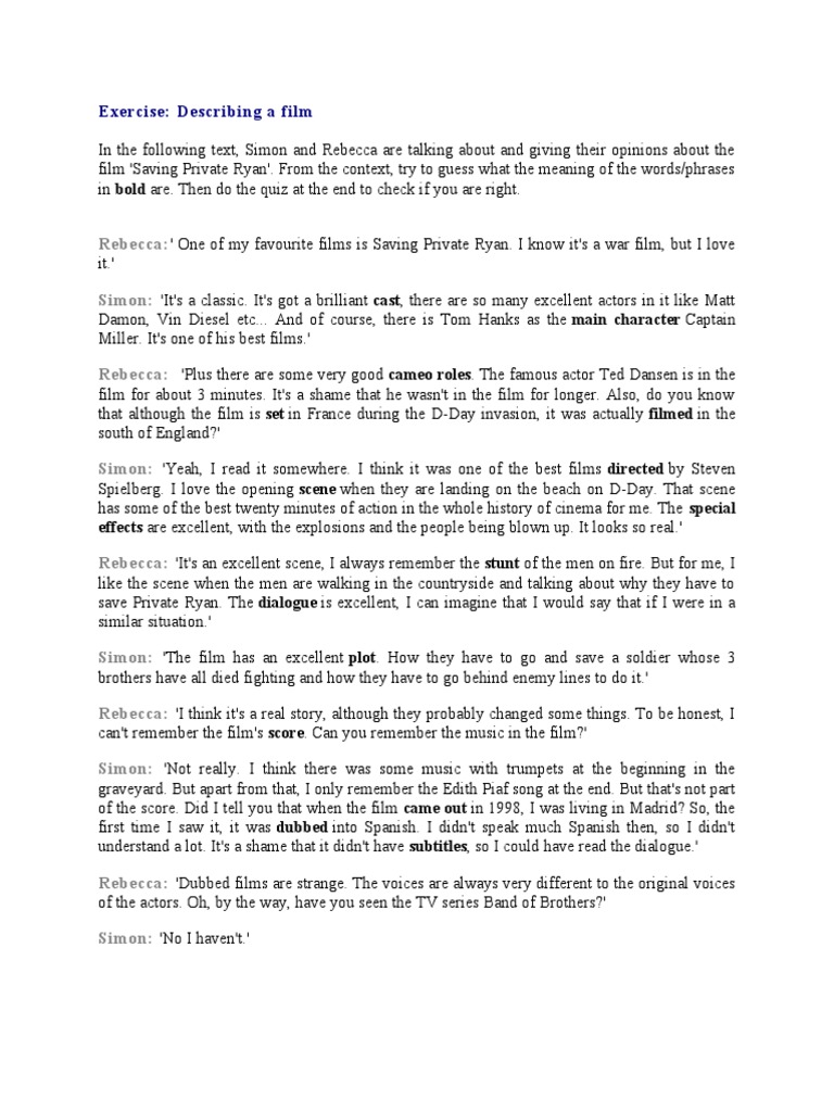 Exercise - Describing A Film | PDF | Verb | Cinema
