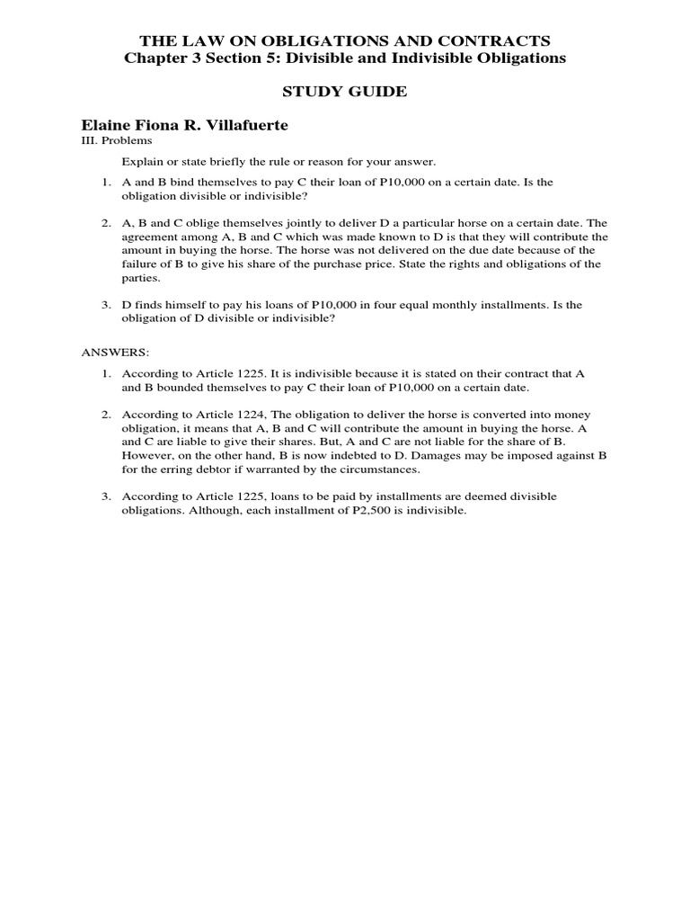 Chapter 3 Section 5 Divisible And Indivisible Obligations PDF