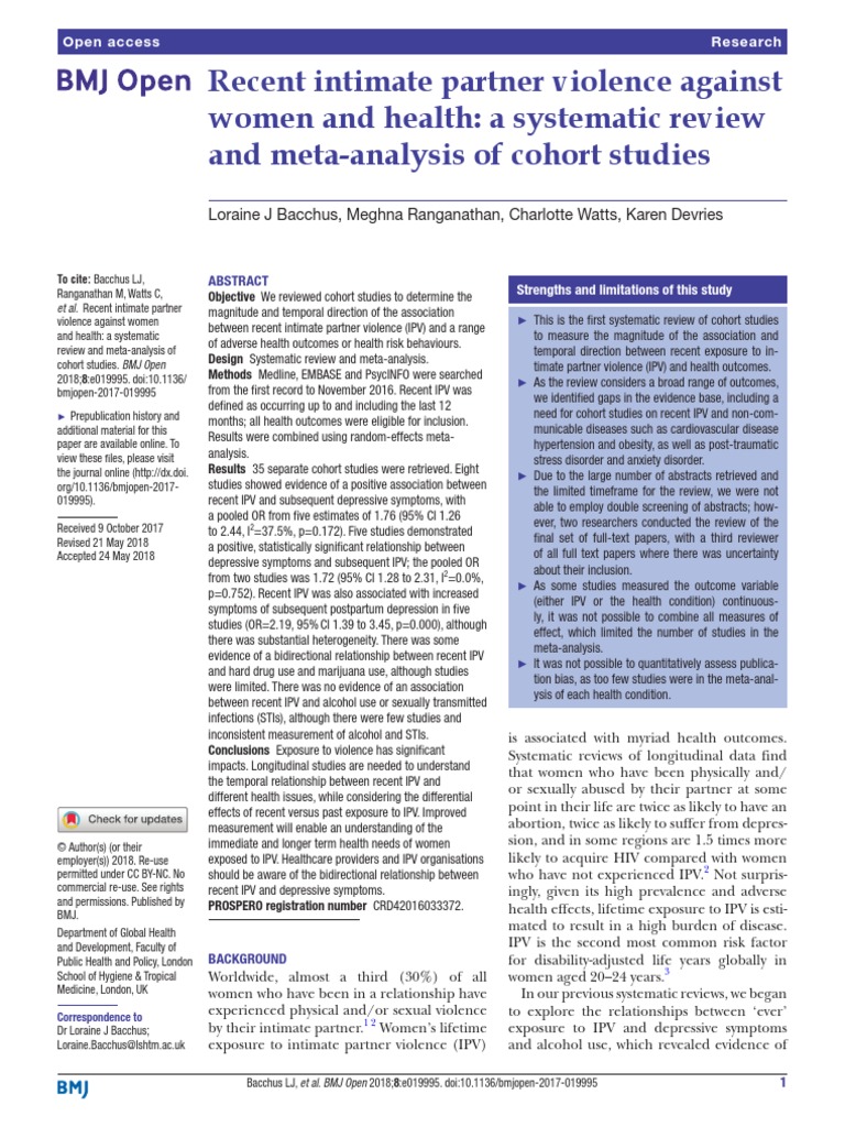 Recent Intimate Partner Violence Against Women and Health: A Systematic ...