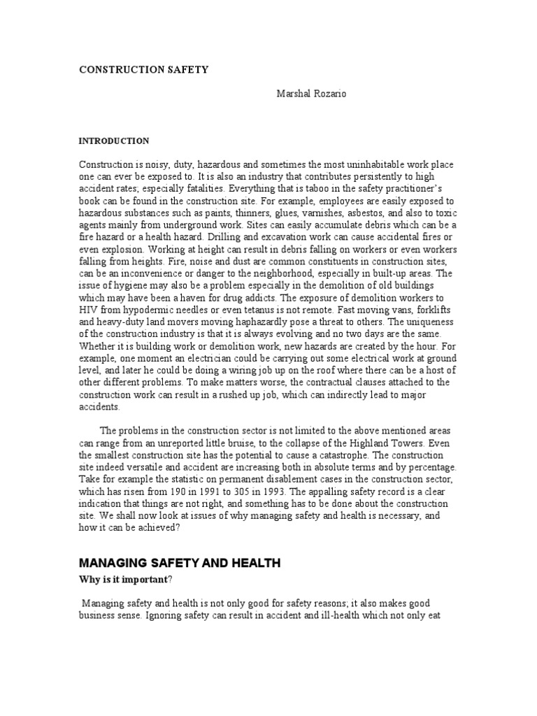 Construction Safety Management Guide | PDF | Occupational Safety And ...