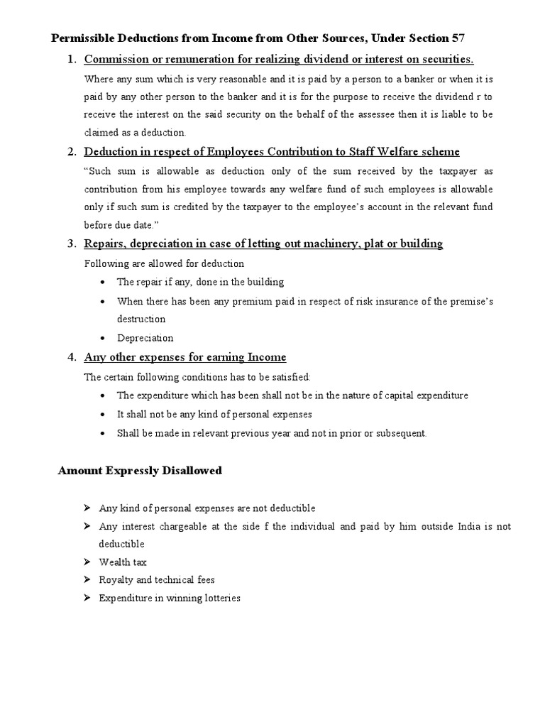 Permissible Deductions From Income From Other Sources, Under Section 57 ...