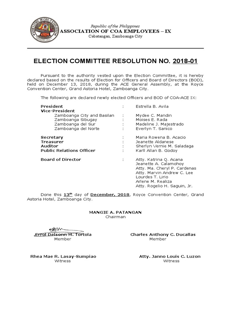COA Employees IX Election Results 2018 | PDF