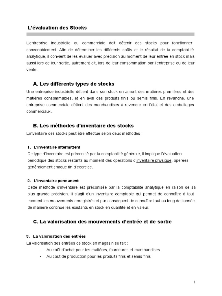 Quel Est Le Principe D’Évaluation Des Stocks – PSFLM