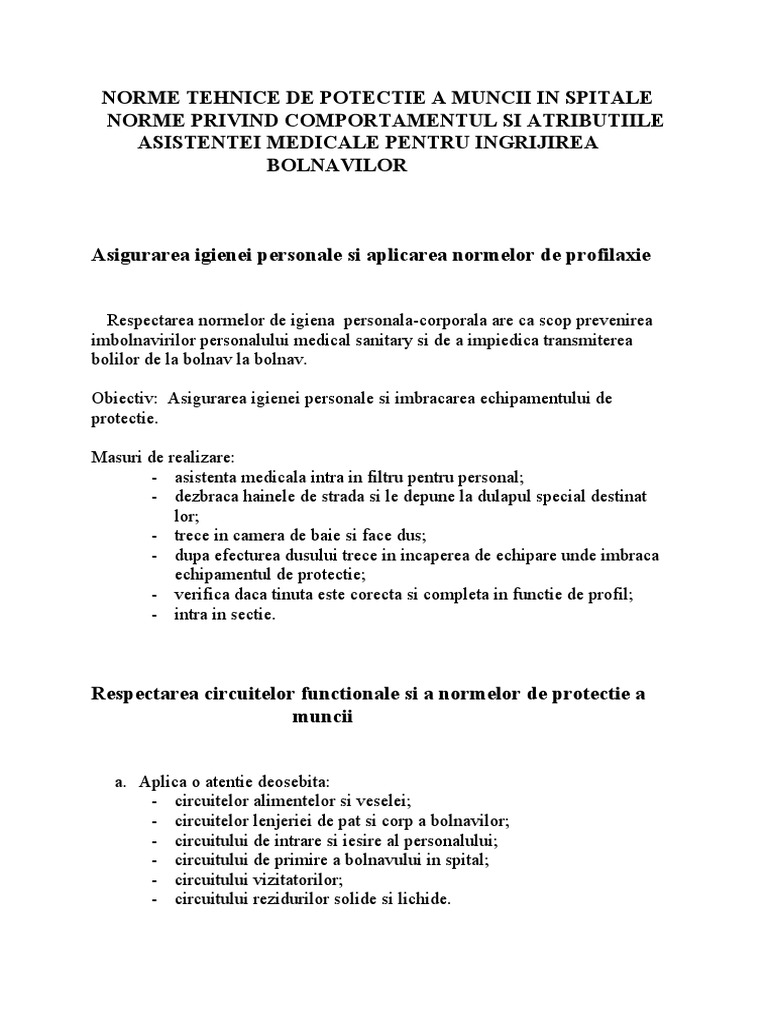 Norme Tehnice De Potectie A Muncii In Spitale