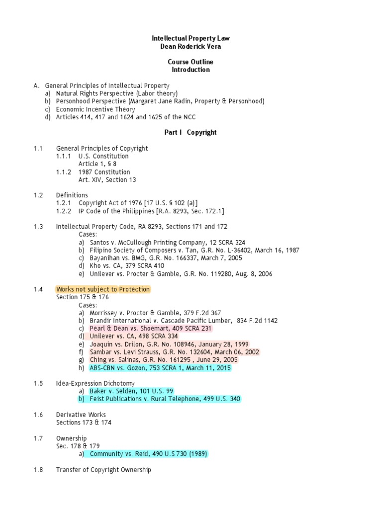 IP Outline Dean Vera | PDF | Intellectual Property Law | Freedom Of ...