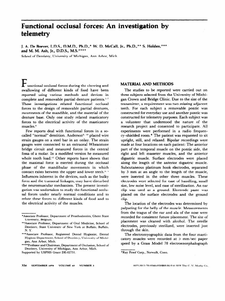 Functional Occlusal Forces An Investigation by Telemetry PDF PDF