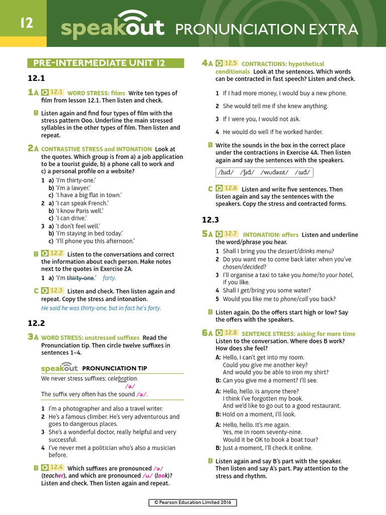 Speakout Pronunciation Extra Pre-Intermediate Unit 12 | PDF | Stress ...