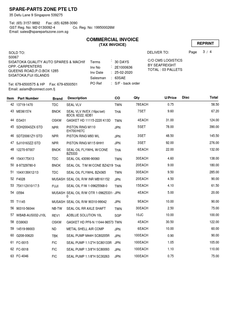 SpareParts Zone Pte LTD (Tax Invoice) Reprint PDF Business