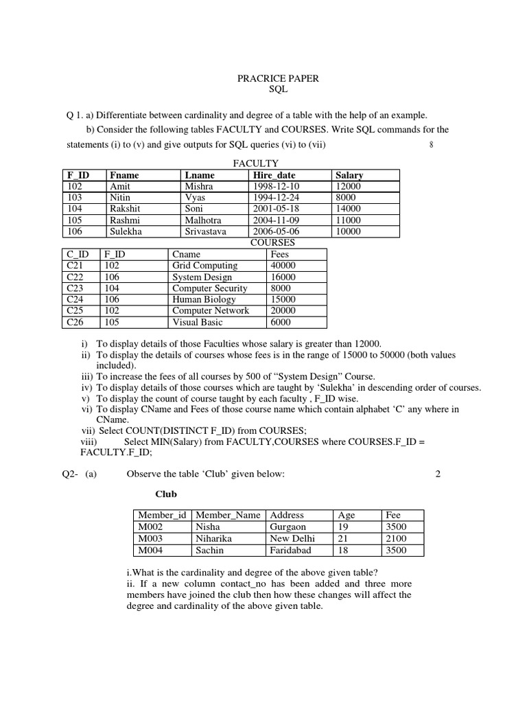 SQL Practice Problems and Queries | PDF | Computer Data | Databases