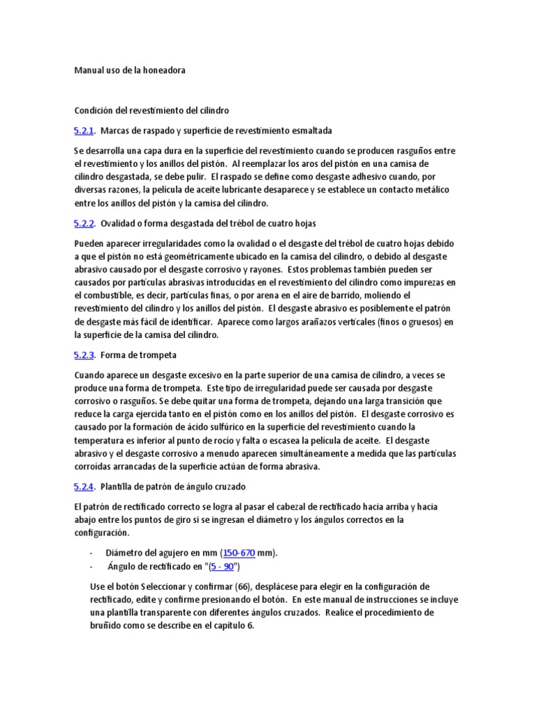 Manual de Uso de la Honeadora para Cilindros | PDF | Tornillo | Pistón