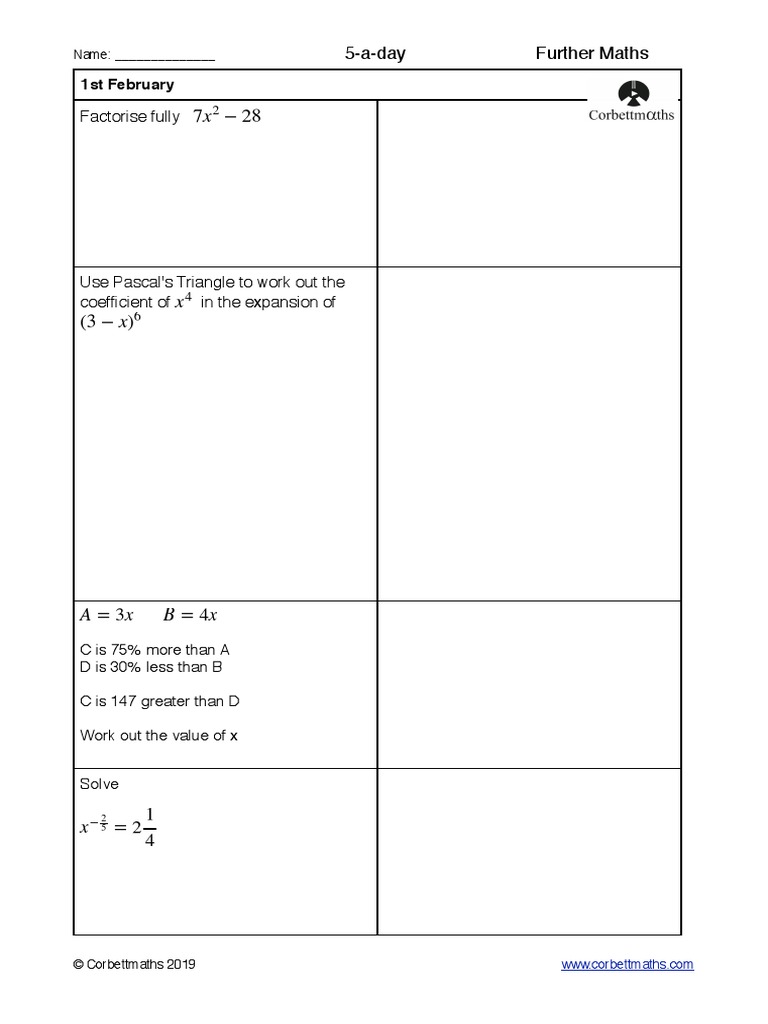 5ADay Further Maths Factorise Fully PDF