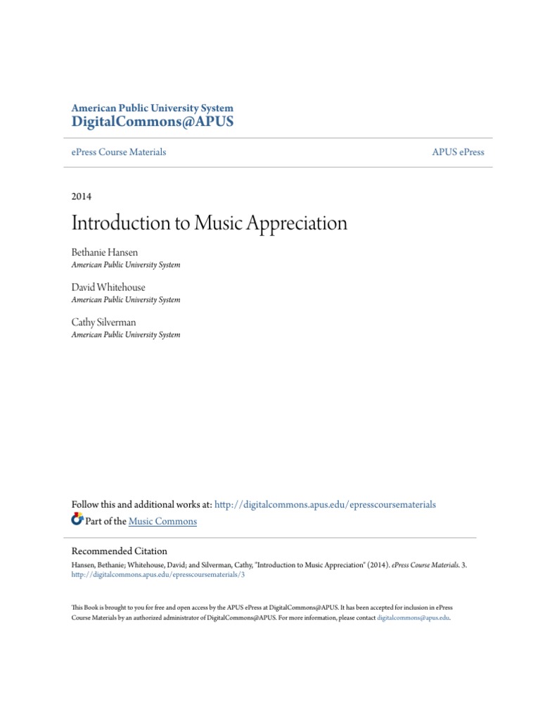 Introduction To Music Appreciation: Digitalcommons@Apus | PDF ...