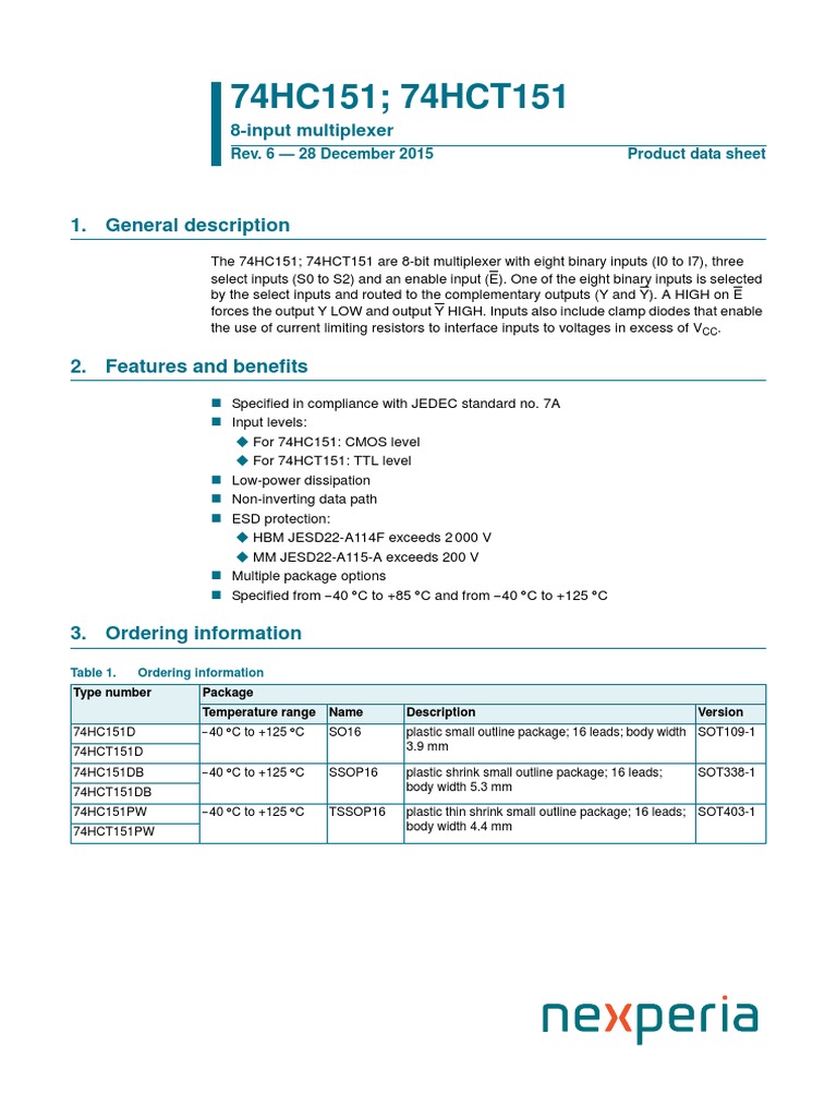 74hc151 Ic Datasheet PDF | PDF | Digital Electronics | Electromagnetism