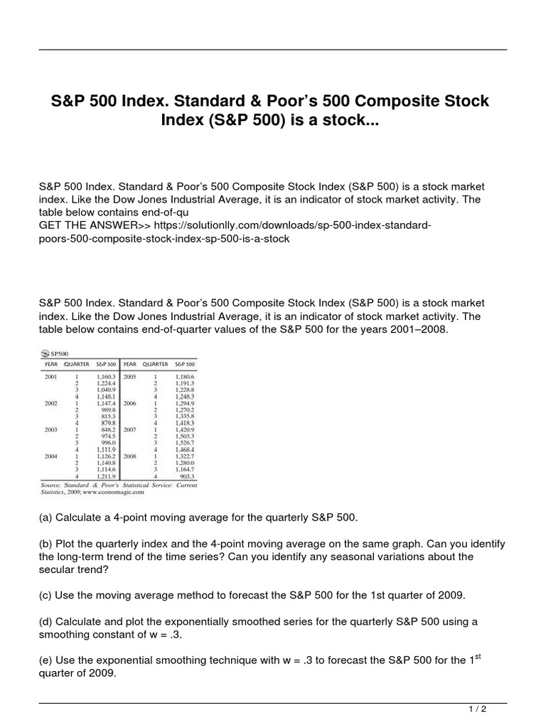 SP 500 Index Standard Poors 500 Composite Stock Index SP 500 Is A Stock